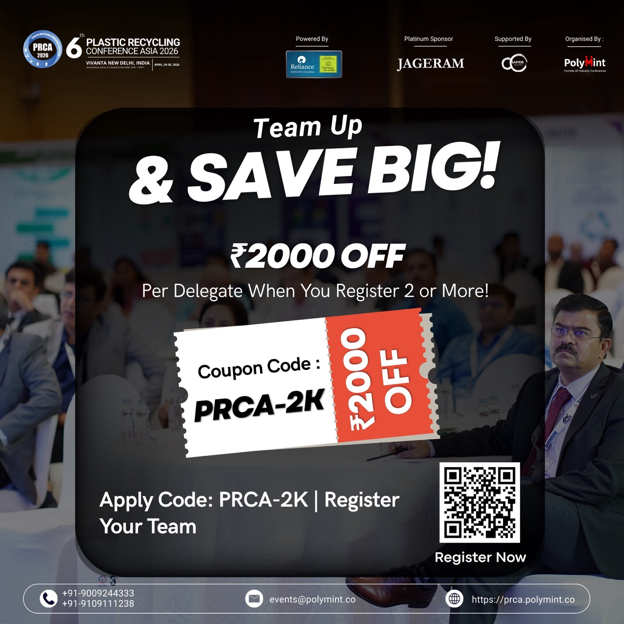 PRCA 2026 — Team up and save: ₹2000 off per delegate when you register 2 or more. Coupon code PRCA-2K.